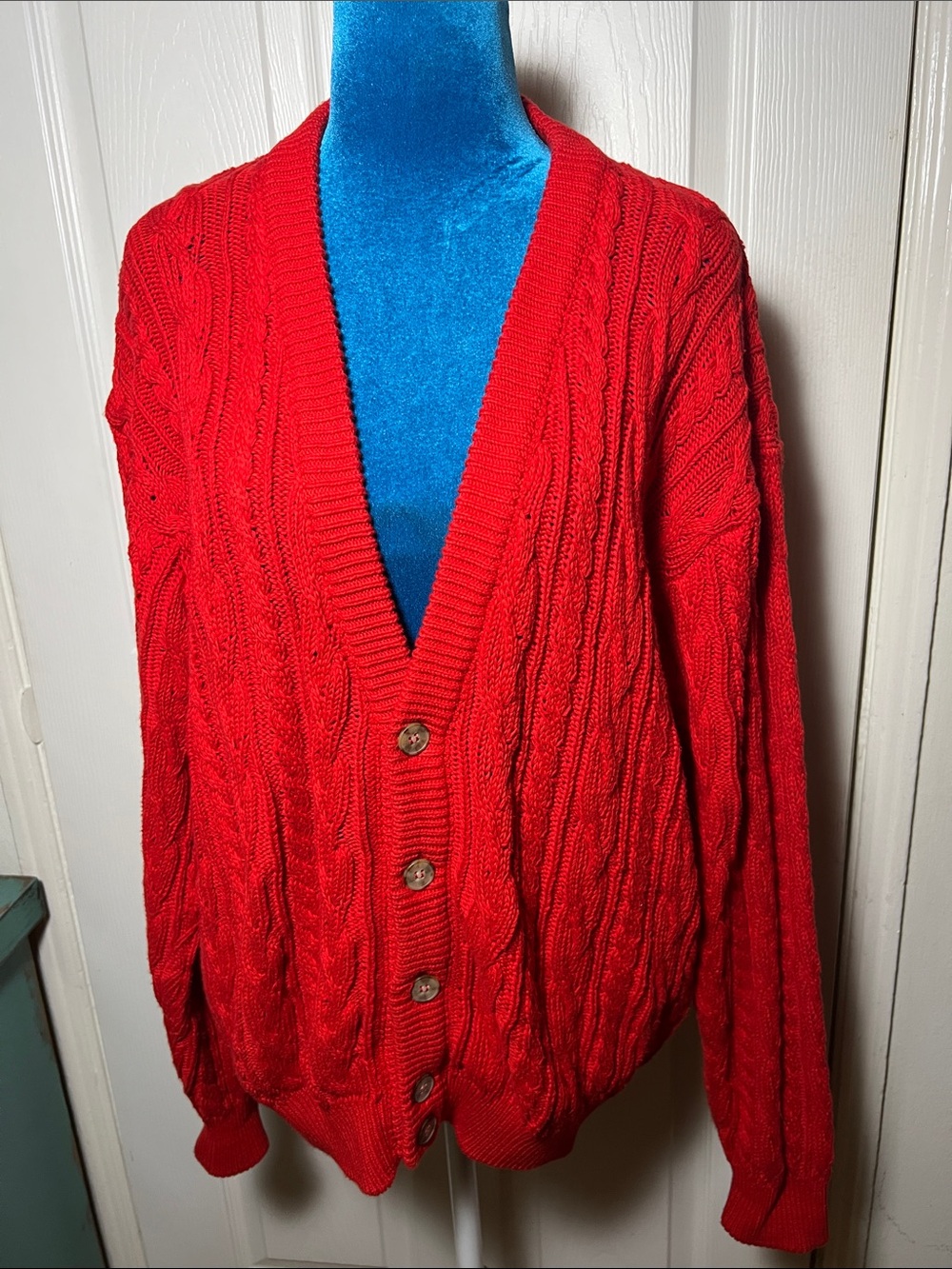 Vintage United Colors of Benetton Chunky Knit Cardigan Sweater Cotton Large